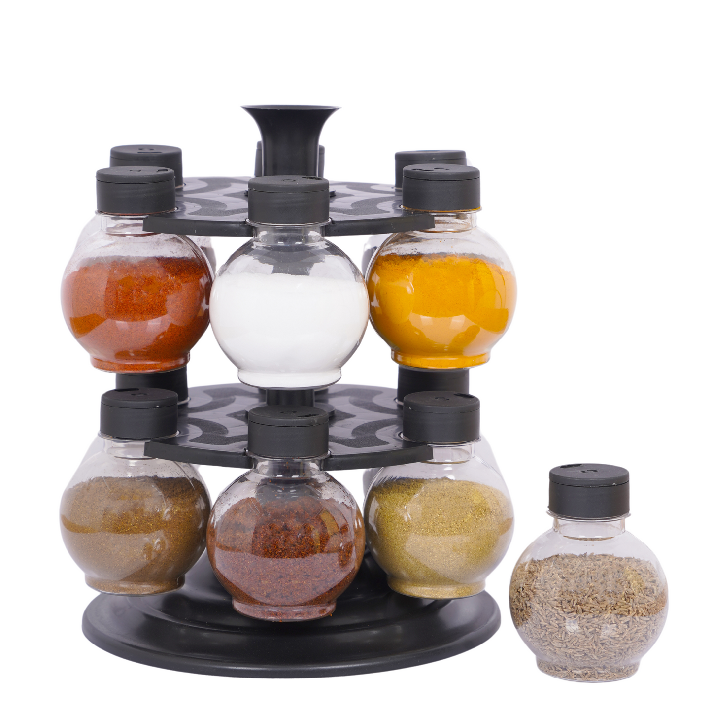 Rotating Spice Rack with 12 Matka Shaped jars