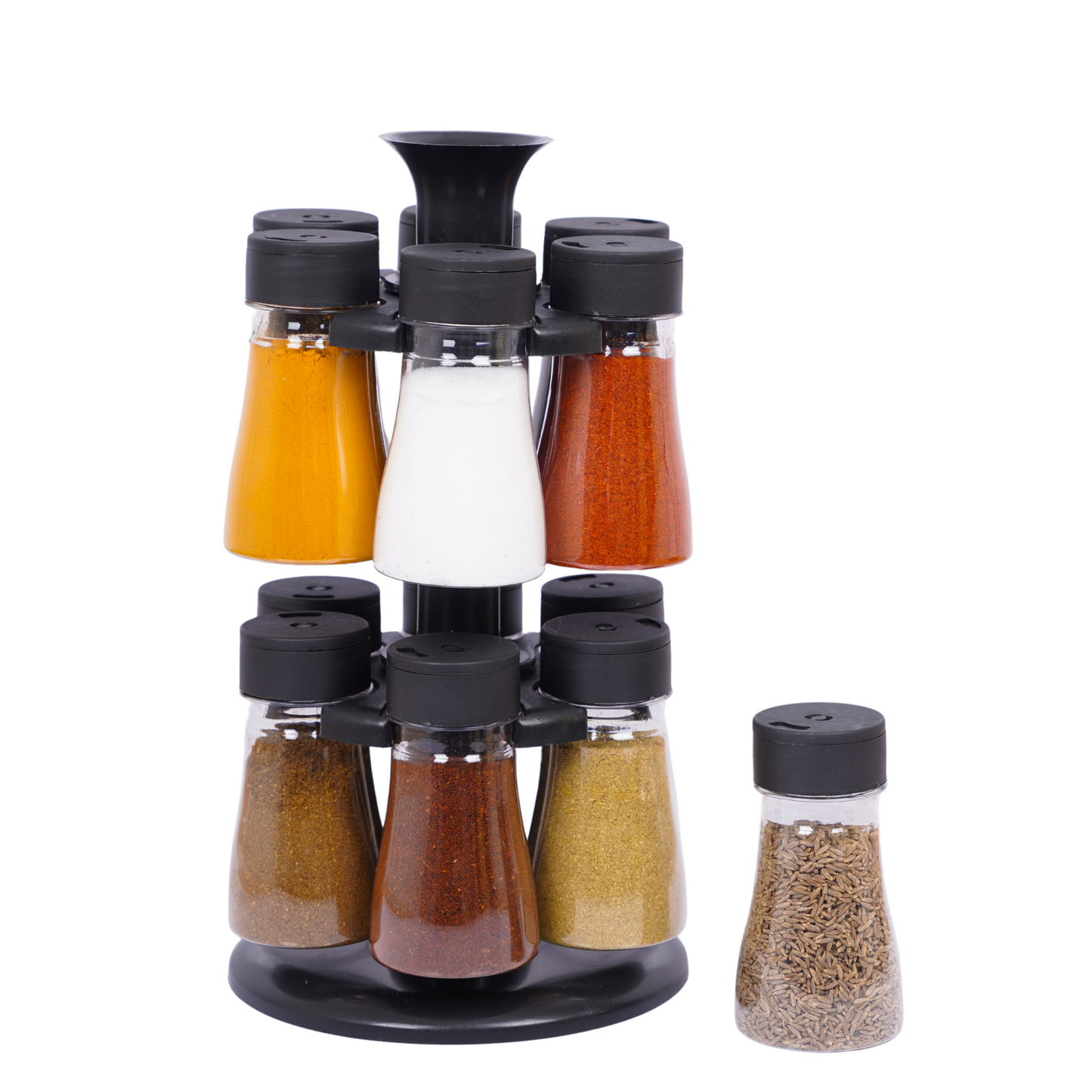 Rotating Black Spice Rack for Kitchen - 12 Bottles