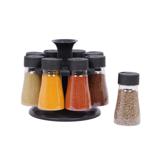 Rotating Black Spice Rack for Kitchen - 8 Bottles