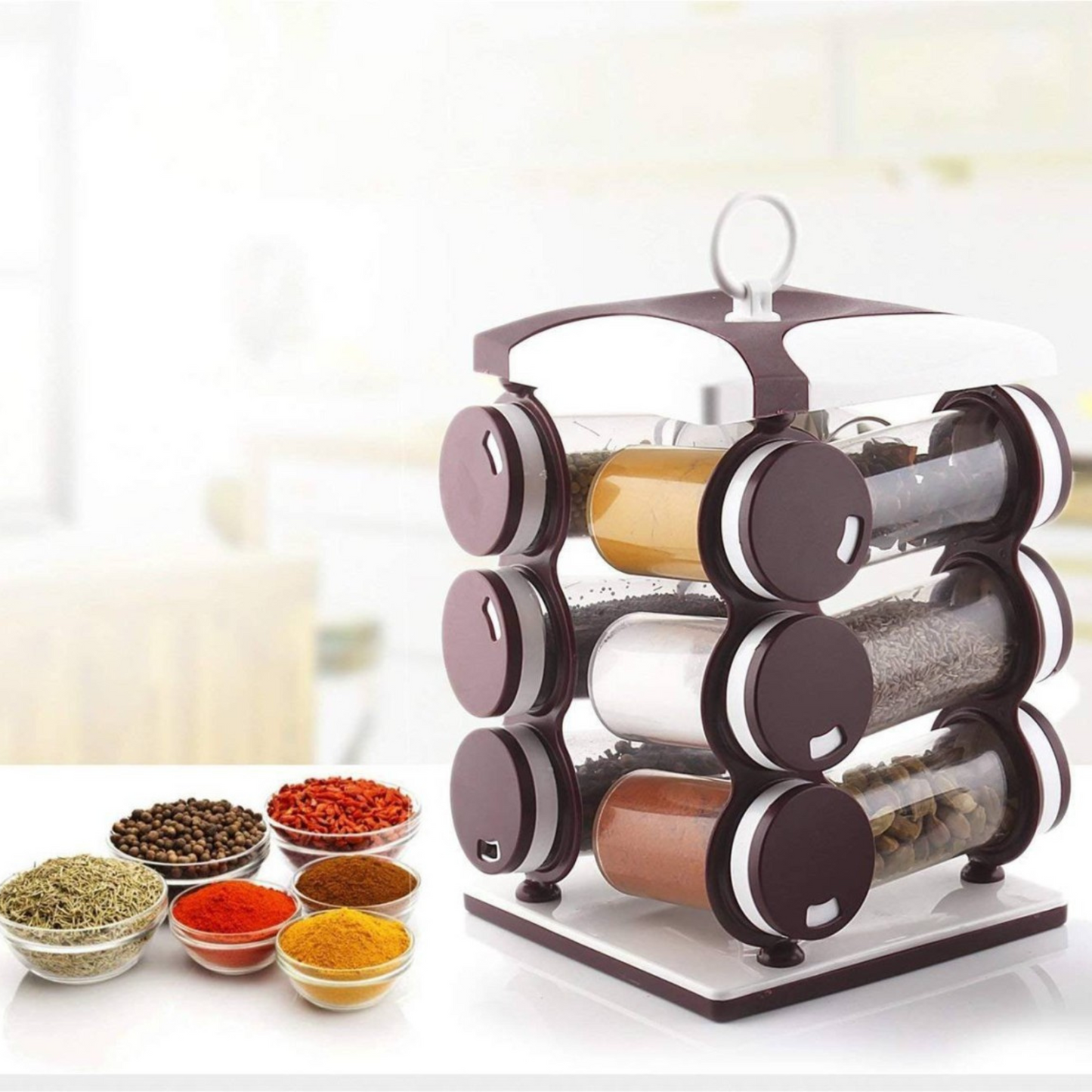 Revolving Spice Rack - Dark Brown, 12 Bottles