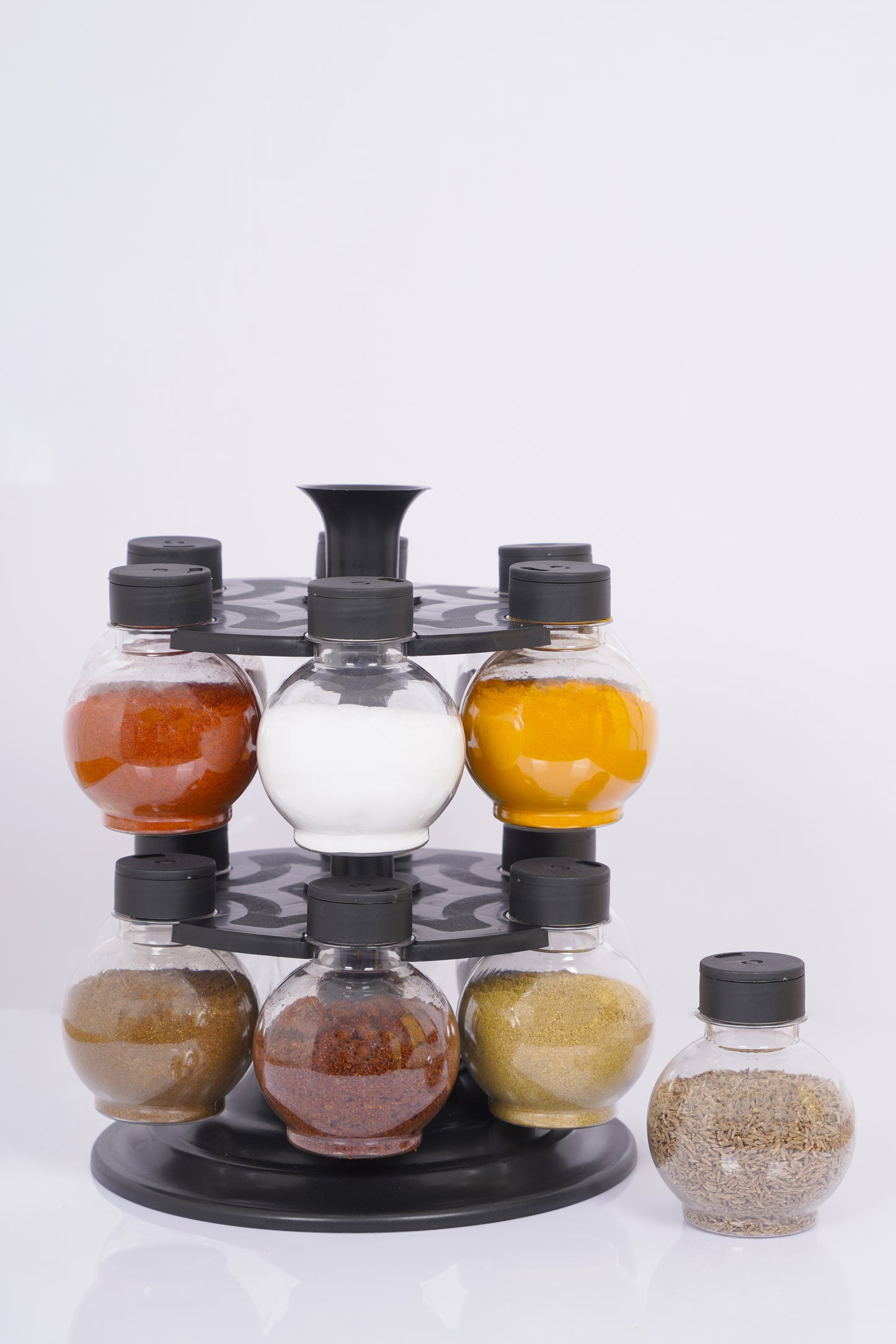 Rotating Spice Rack with 12 Matka Shaped jars