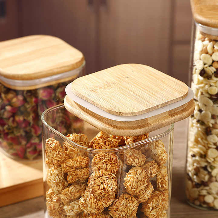 Borosilicate Square Glass Jars with Bamboo Lid - 750 ml (Set of 4)