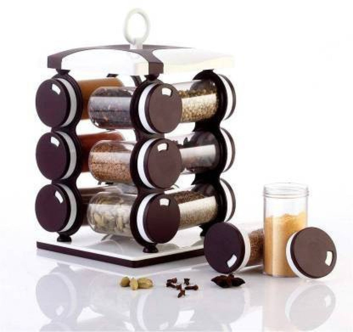 Revolving Spice Rack - Dark Brown, 12 Bottles